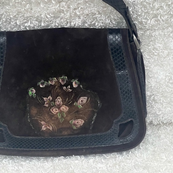 Cartier Dark Brown Suede and Python Marcello de Cartier Saddle Bag - Picture 3 of 12